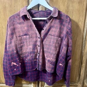 Cropped Boxy Flannel Shirt Size Large Bleached Out